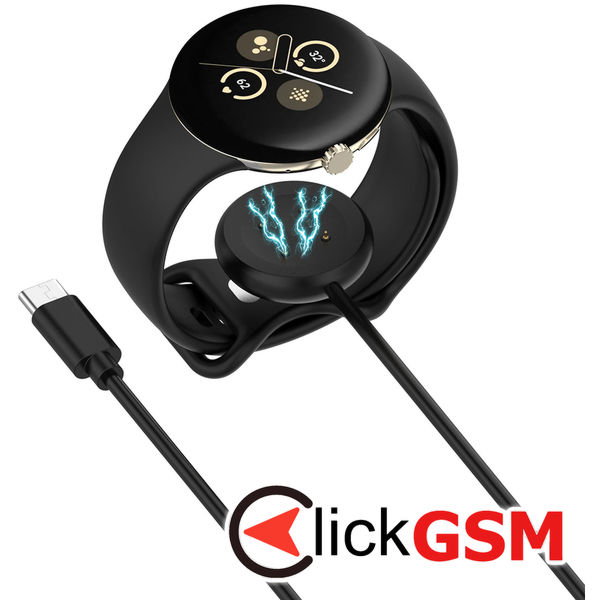 Techsuit - SmartWatch Wireless Charging Cable (THC5) - for Google Pixel Watch 3 (41mm, 45mm) / 2 / Fitbit Ace LTE, Type-C - Black