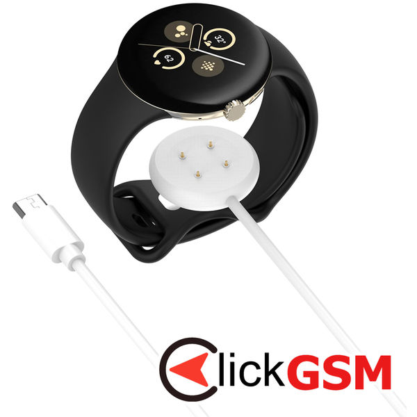 Techsuit - SmartWatch Wireless Charging Cable (THC5) - for Google Pixel Watch 3 (41mm, 45mm) / 2 / Fitbit Ace LTE, Type-C - White