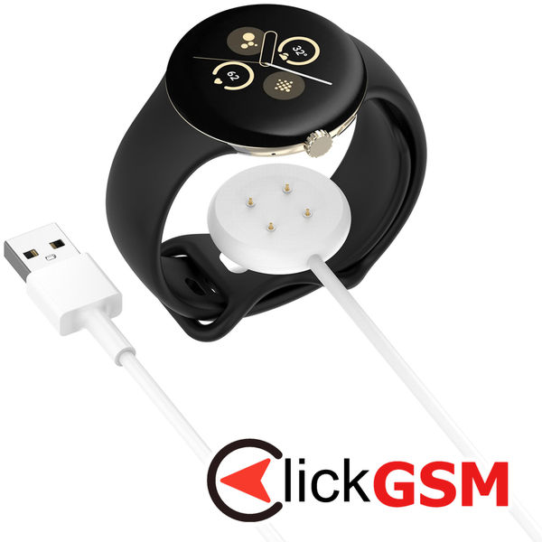 Techsuit - SmartWatch Wireless Charging Cable (THC5) - for Google Pixel Watch 3 (41mm, 45mm) / 2 / Fitbit Ace LTE, USB - White