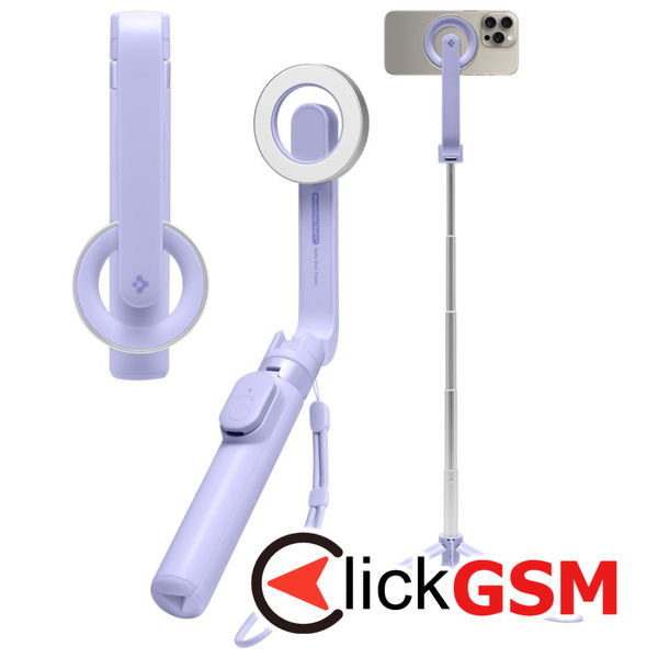 Spigen - Selfie Stick (S571W) - MagSafe Compatible, with Tripod, Stable, Bluetooth, for iOS and Android - Lavender