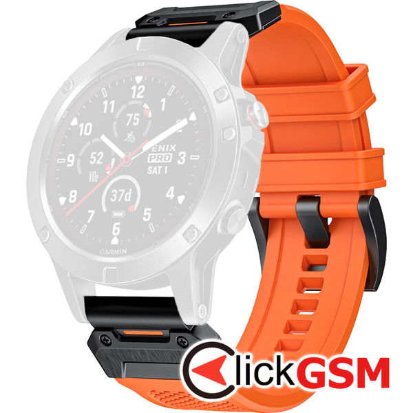Techsuit - Watchband QuickFit 22mm (W068) - Garmin Fenix 5/5 Plus 6/6 Pro/7/Forerunner 935/945/Approach S60 - Orange / Black