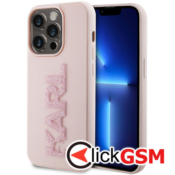 Karl Lagerfeld - 3D Design (KLHCP15L3DMBKCP) - iPhone 15 Pro - Pink Rubber Glitter Logo