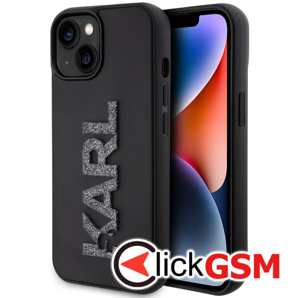 Karl Lagerfeld - 3D Design (KLHCP15M3DMBKCK) - iPhone 15 Plus - Rubber Glitter Logo