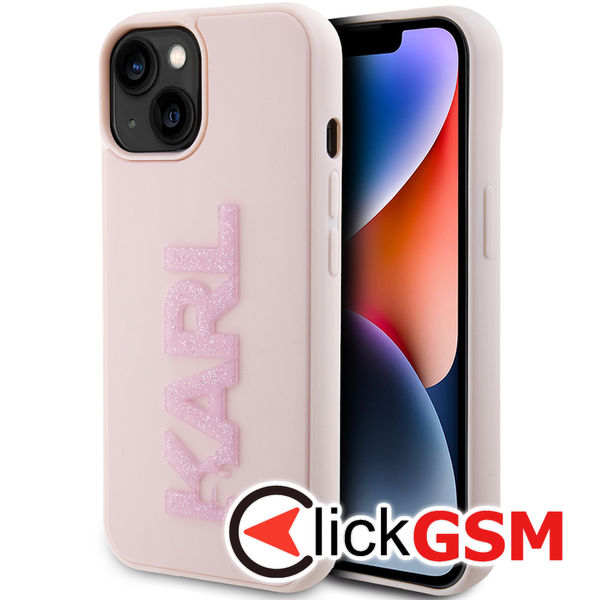 Karl Lagerfeld - 3D Design (KLHCP15S3DMBKCP) - iPhone 15 - Pink Rubber Glitter Logo