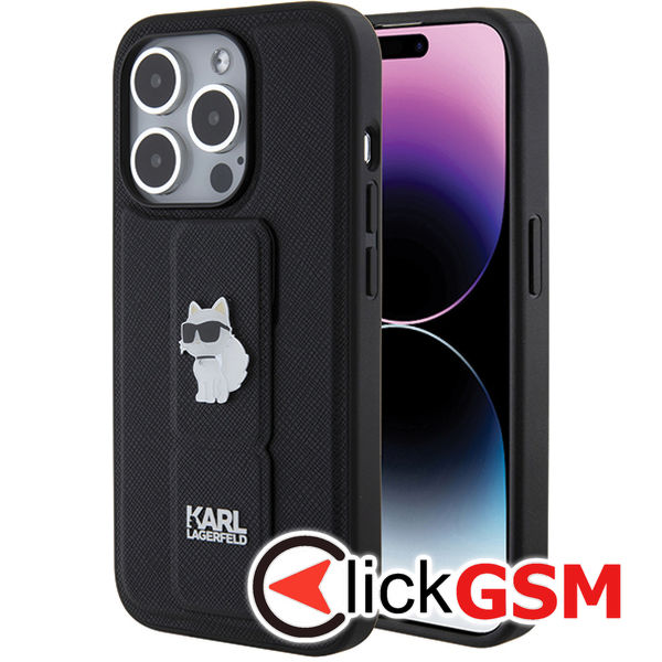 Karl Lagerfeld - Saffiano Gripstand (KLHCP14LGSACHPK) - iPhone 14 Pro - Choupette
