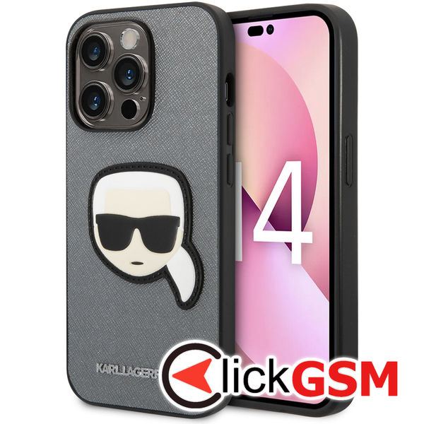 Karl Lagerfeld - Saffiano (KLHCP14LSAPKHG) - iPhone 14 Pro - Silver Karl`s Head