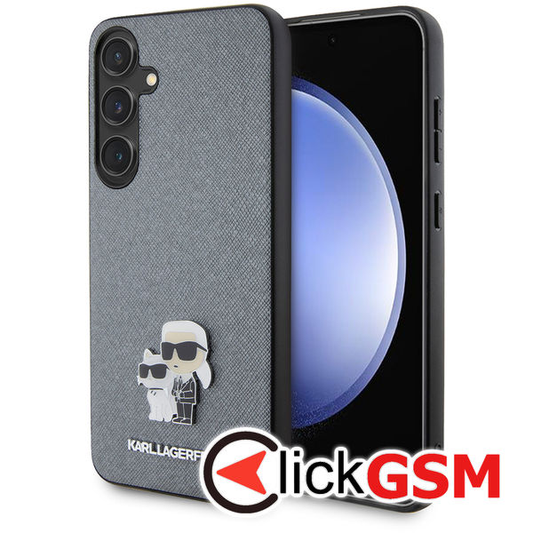 Karl Lagerfeld - Saffiano (KLHCS24MPSAKCMPG) - Samsung Galaxy S24 Plus - Grey Karl&Choupette Metal Pin