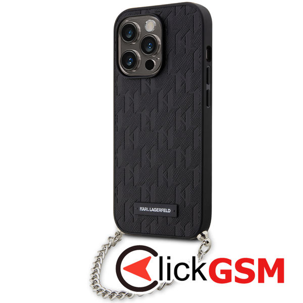 Karl Lagerfeld - Saffiano Monogram Chain (KLHCP14LSACKLHPK) - iPhone 14 Pro - Black