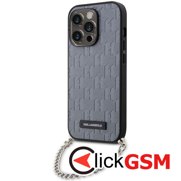 Karl Lagerfeld - Saffiano Monogram Chain (KLHCP14LSACKLHPG) - iPhone 14 Pro - Silver