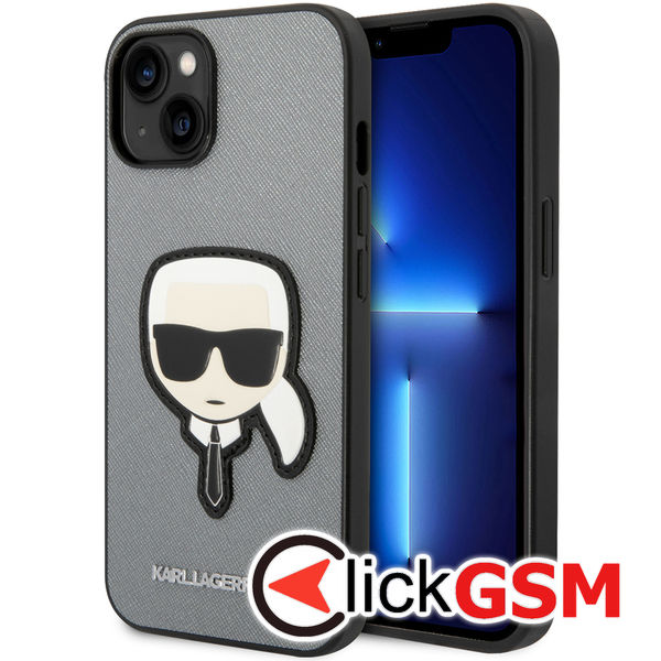Karl Lagerfeld - Saffiano (KLHCP14MSAPKHG) - iPhone 14 Plus - Silver Karl`s Head