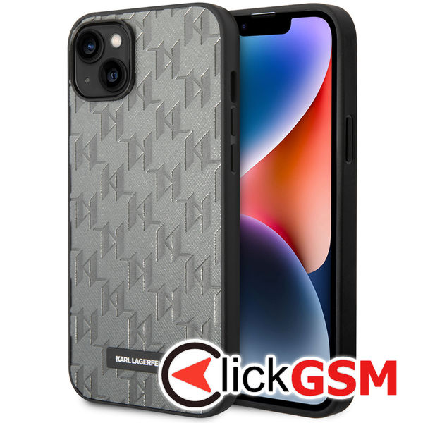 Karl Lagerfeld - Saffiano (KLHCP14MSAKLHPG) - iPhone 14 Plus - Grey Mono Metal Logo