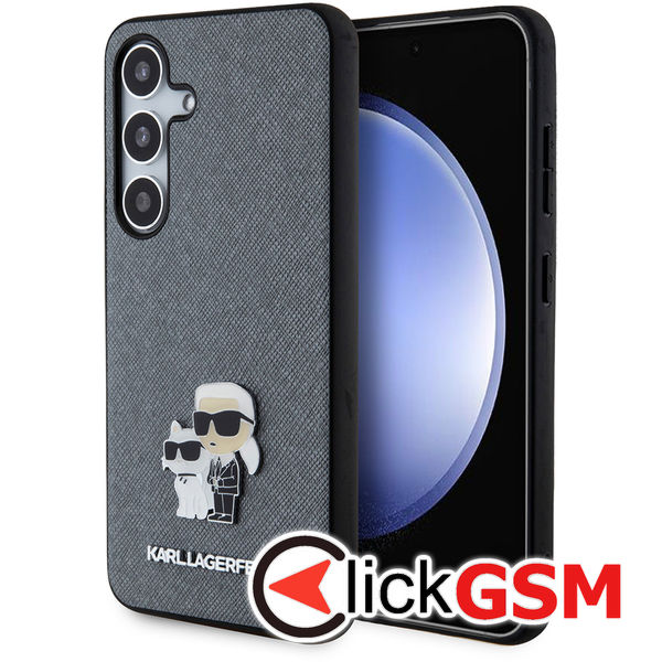 Karl Lagerfeld - Saffiano (KLHCS24SPSAKCMPG) - Samsung Galaxy S24 - Grey Karl&Choupette Metal Pin