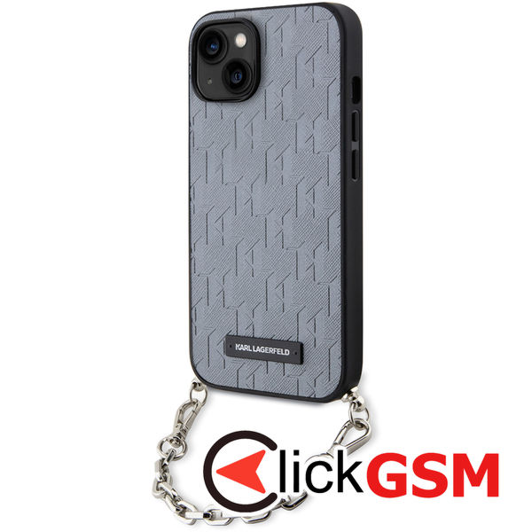Karl Lagerfeld - Saffiano Monogram Chain (KLHCP14SSACKLHPG) - iPhone 14 - Silver