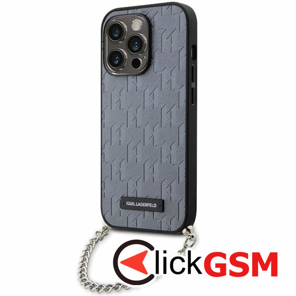 Karl Lagerfeld - Saffiano Monogram Chain (KLHCP14XSACKLHPG) - iPhone 14 Pro Max - Silver
