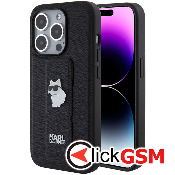 Karl Lagerfeld - Saffiano Gripstand (KLHCP15LGSACHPK) - iPhone 15 Pro - Choupette Pins