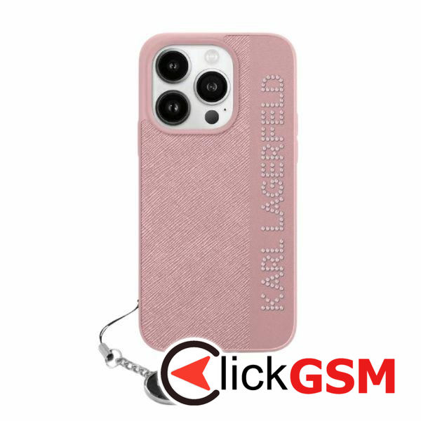 Karl Lagerfeld - Saffiano Rhinestones&Charm (KLHCP15LPSAKDGCP) - iPhone 15 Pro - Pink