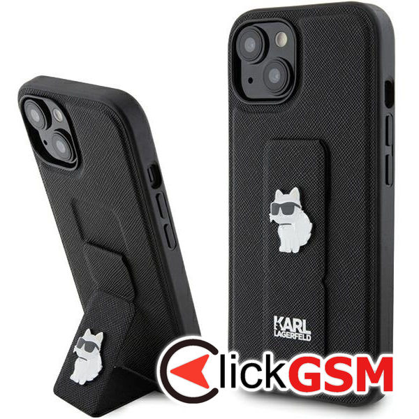 Karl Lagerfeld - Saffiano Gripstand (KLHCP15MGSACHPK) - iPhone 15 Plus - Choupette Pins