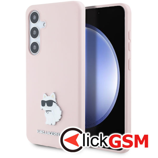 Karl Lagerfeld - Silicone (KLHCS24MSMHCNPP) - Samsung Galaxy S24 Plus - Pink Choupette Metal Pin