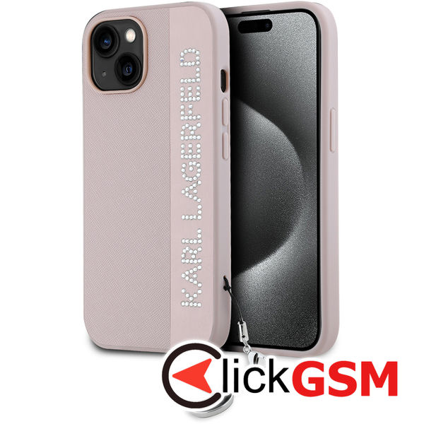 Karl Lagerfeld - Saffiano Rhinestones&Charm (KLHCP15SPSAKDGCP) - iPhone 15 - Pink