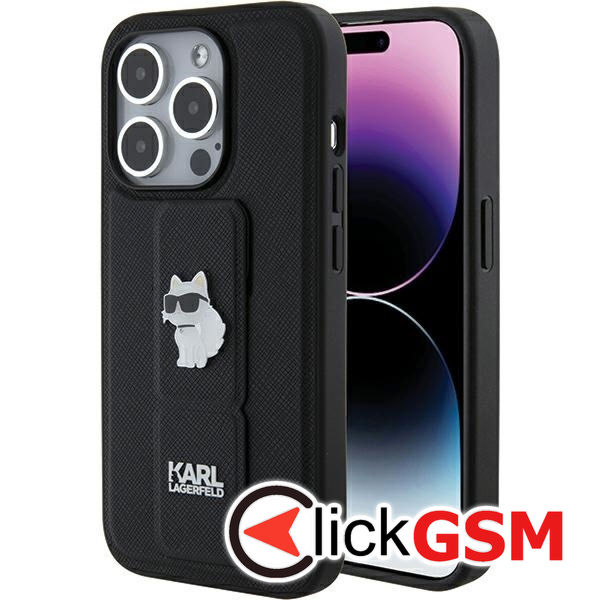 Karl Lagerfeld - Saffiano Gripstand (KLHCP15XGSACHPK) - iPhone 15 Pro Max - Choupette