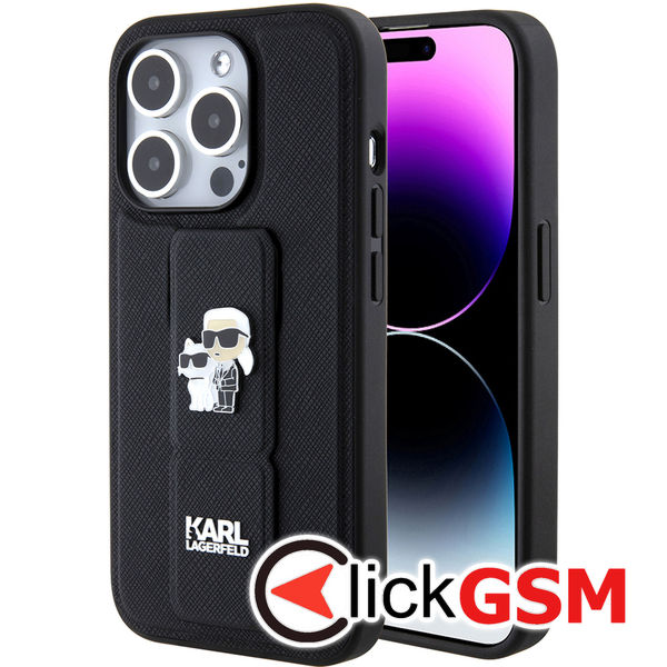 Karl Lagerfeld - Saffiano Gripstand (KLHCP15XGSAKCPK) - iPhone 15 Pro Max - Karl&Choupette