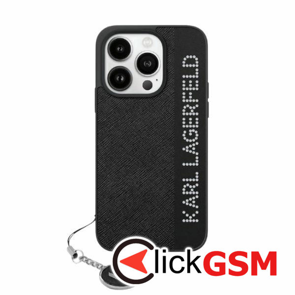 Karl Lagerfeld - Saffiano Rhinestones&Charm (KLHCP15XPSAKDGCK) - iPhone 15 Pro Max - Black
