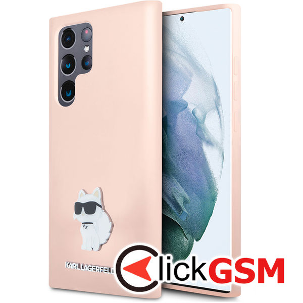 Karl Lagerfeld - Silicone (KLHCS23LSMHCNPP) - Samsung Galaxy S23 Ultra - Pink Choupette Metal Pin