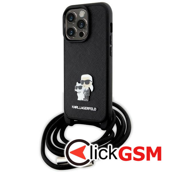 Karl Lagerfeld - Saffiano Crossbody (KLHCP14LSAKCPSK) - iPhone 14 Pro - Metal Pin Karl&Choupette
