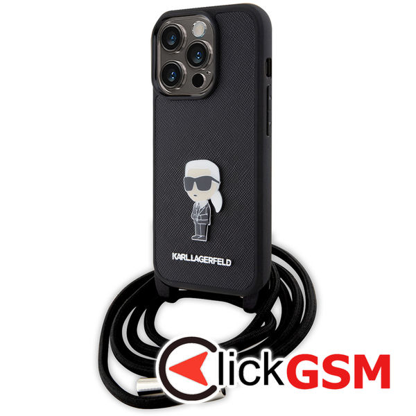 Karl Lagerfeld - Saffiano Crossbody (KLHCP15LSASKNPSK) - iPhone 15 Pro - Monogram Metal Pin Karl