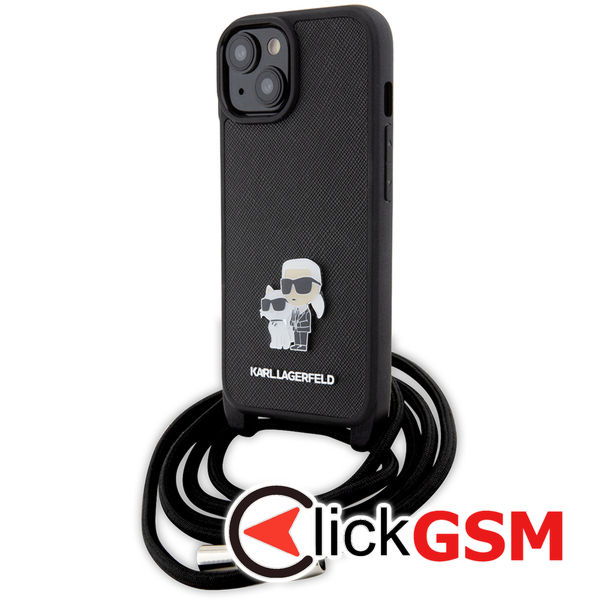 Karl Lagerfeld - Saffiano Crossbody (KLHCP15SSAKCPSK) - iPhone 15 - Metal Pin Karl&Choupette