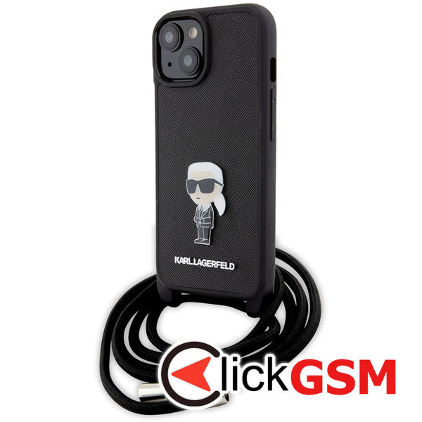 Karl Lagerfeld - Saffiano Crossbody (KLHCP15SSASKNPSK) - iPhone 15 - Monogram Metal Pin Karl