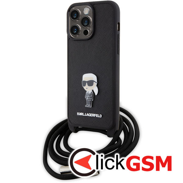 Karl Lagerfeld - Saffiano Crossbody (KLHCP15XSASKNPSK) - iPhone 15 Pro Max - Monogram Metal Pin Karl