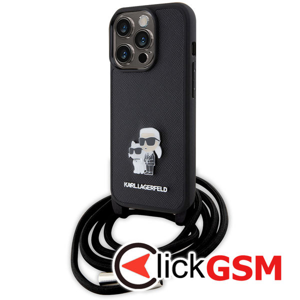 Karl Lagerfeld - Saffiano Crossbody (KLHCP15LSAKCPSK) - iPhone 15 Pro - Metal Pin Karl&Choupette
