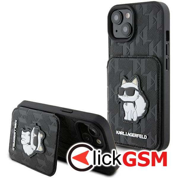 Karl Lagerfeld - Saffiano Cardslots and Stand (KLHCP15SSAKCNSCK) - iPhone 15 - Monogram Choupette