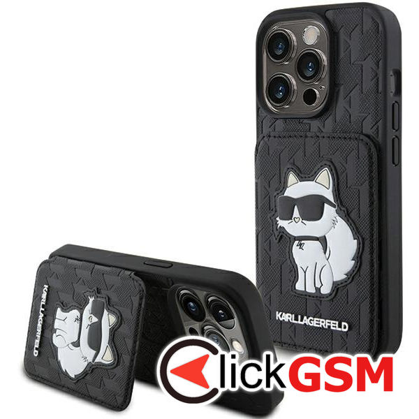 Karl Lagerfeld - Saffiano Cardslots and Stand (KLHCP15XSAKCNSCK) - iPhone 15 Pro Max - Monogram Choupette