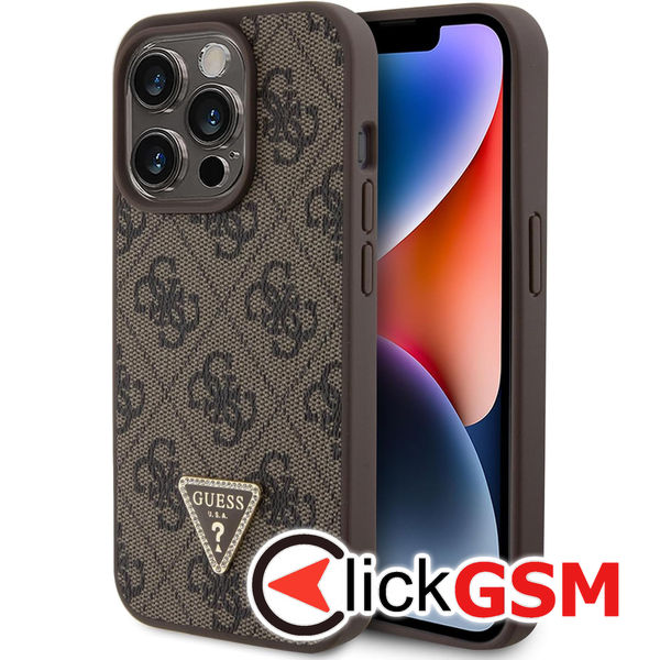 Guess - Leather 4G Triangle Strass (GUHCP15LP4TDPW) - iPhone 15 Pro - Brown