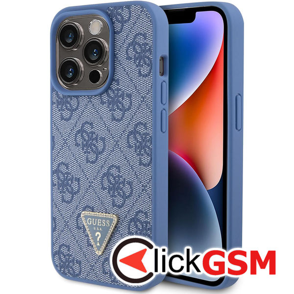 Guess - Leather 4G Triangle Strass (GUHCP15LP4TDPB) - iPhone 15 Pro - Blue