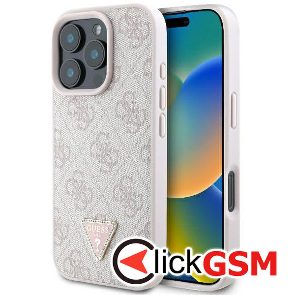 Guess - Leather 4G Triangle Strass (GUHCP16LP4TDPP) - iPhone 16 Pro - Pink