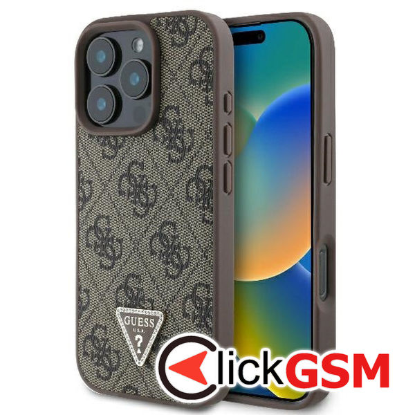 Guess - Leather 4G Triangle Strass (GUHCP16LP4TDPW) - iPhone 16 Pro - Brown
