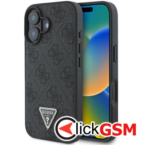Guess - Leather 4G Triangle Strass (GUHCP16MP4TDPK) - iPhone 16 Plus - Black