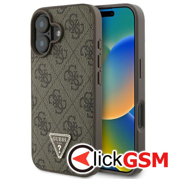 Guess - Leather 4G Triangle Strass (GUHCP16SP4TDPW) - iPhone 16 - Brown