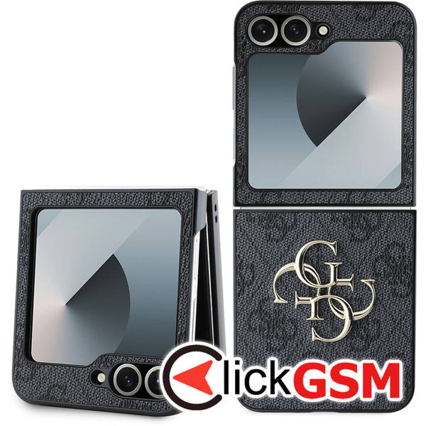 Guess - Leather 4G Metal Logo (GUHCZF64GMGGR) - Samsung Galaxy Z Flip6 - Black