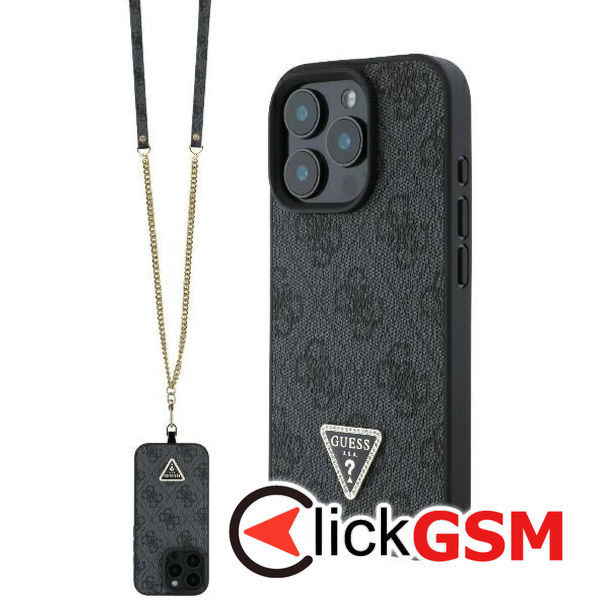 Guess - Leather Metal Logo Strass Crossbody (GUHCP16LP4TDSCPK) - iPhone 16 Pro - Black