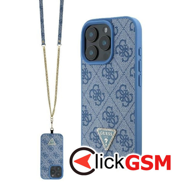 Guess - Leather Metal Logo Strass Crossbody (GUHCP16LP4TDSCPB) - iPhone 16 Pro - Blue