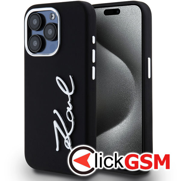 Karl Lagerfeld - Silicone (KLHCP15LSCMSMVK) - iPhone 15 Pro - Metal Script Logo