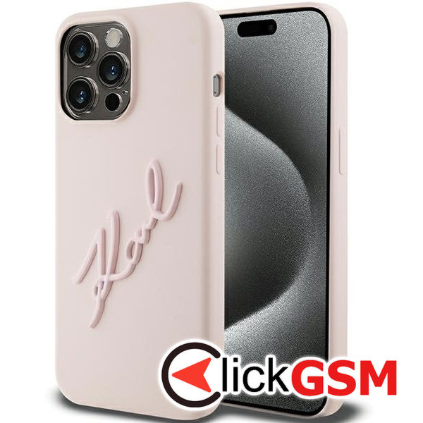 Karl Lagerfeld - Silicone (KLHCP15LSKSBMCP) - iPhone 15 Pro - Pink Karl Script