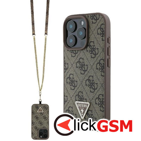 Guess - Leather Metal Logo Strass Crossbody (GUHCP16XP4TDSCPW) - iPhone 16 Pro Max - Brown