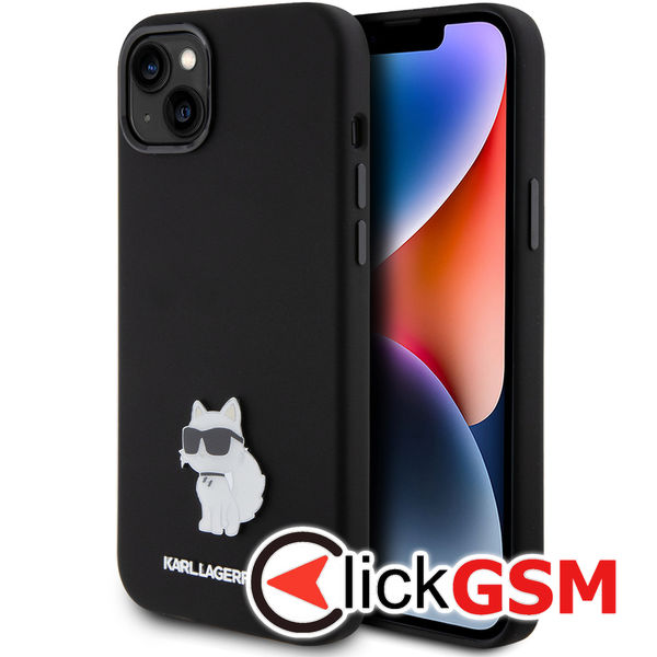 Karl Lagerfeld - Silicone (KLHCP15MSMHCNPK) - iPhone 15 Plus - Choupette Metal Pin