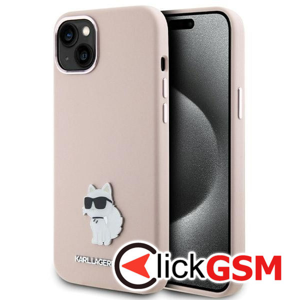 Karl Lagerfeld - Silicone (KLHCP15MSMHCNPP) - iPhone 15 Plus - Pink Choupette Metal Pin