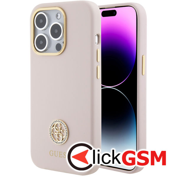 Guess - Silicone Logo Strass 4G (GUHCP15LM4DGPP) - iPhone 15 Pro - Light Pink